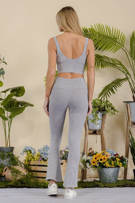 Women's Stone Washed Ribbed Matching Yoga Set - Eye Candy Sensation