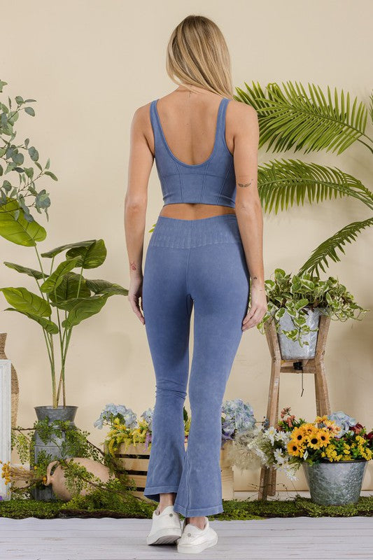 Women's Stone Washed Ribbed Matching Yoga Set - Eye Candy Sensation