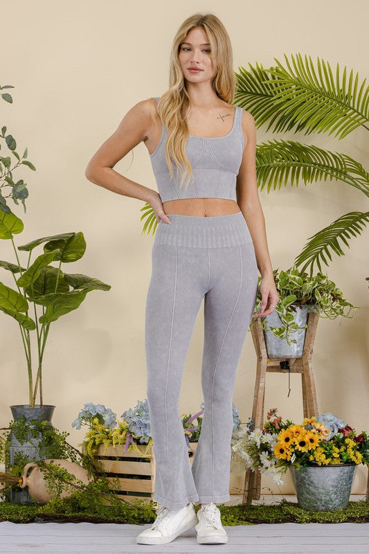 Women's Stone Washed Ribbed Matching Yoga Set - Eye Candy Sensation