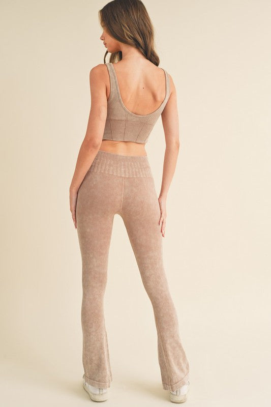 Women's Stone Washed Ribbed Matching Yoga Set - Eye Candy Sensation