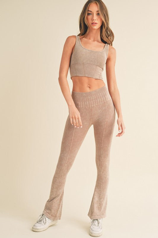 Women's Stone Washed Ribbed Matching Yoga Set - Eye Candy Sensation