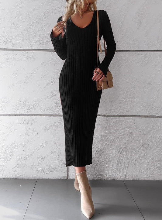 Ribbed long sleeve midi dress - Eye Candy Sensation