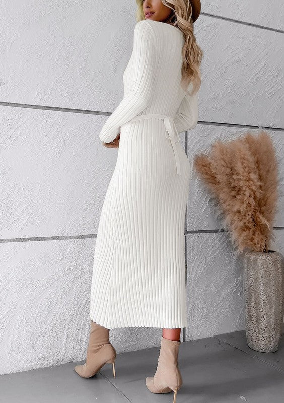Ribbed long sleeve midi dress - Eye Candy Sensation