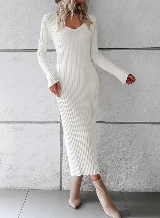 Ribbed long sleeve midi dress - Eye Candy Sensation