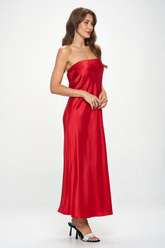 Made in USA Silky Satin Tube Draped Dress - Eye Candy Sensation Apparel & Accessories