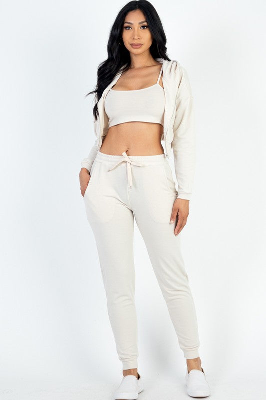 Cropped Cami with Zip-up Jacket and Joggers Set Capella