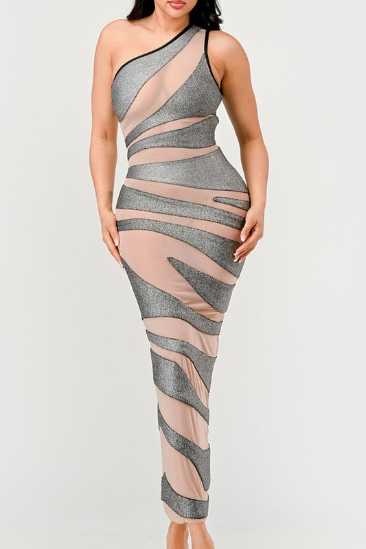 Metallic Bandage Mesh Insert Dress - Eye Candy Sensation