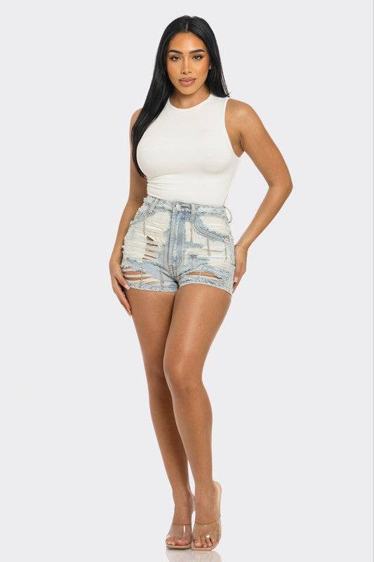 Rebel Spirit Distressed Denim Shorts Athina