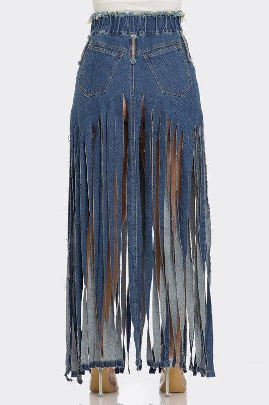Bohemian Rhapsody Fringe Denim Skirt Athina