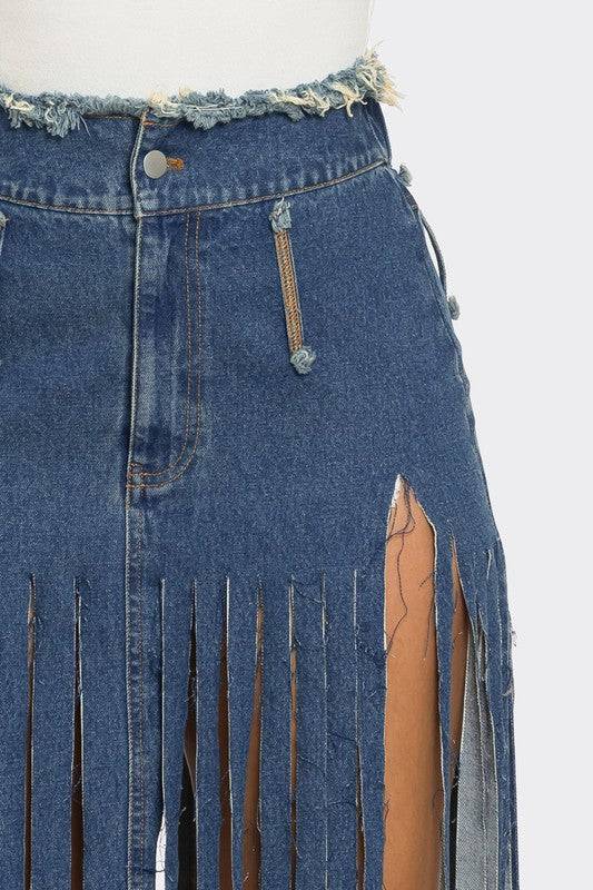 Bohemian Rhapsody Fringe Denim Skirt Athina