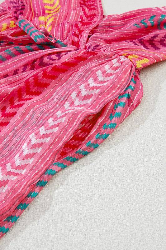 Pink Tribal Tassel Tie V Neck Surplice Maxi Dress - Eye Candy Sensation