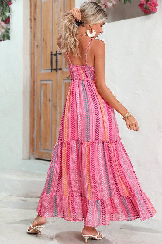 Pink Tribal Tassel Tie V Neck Surplice Maxi Dress - Eye Candy Sensation