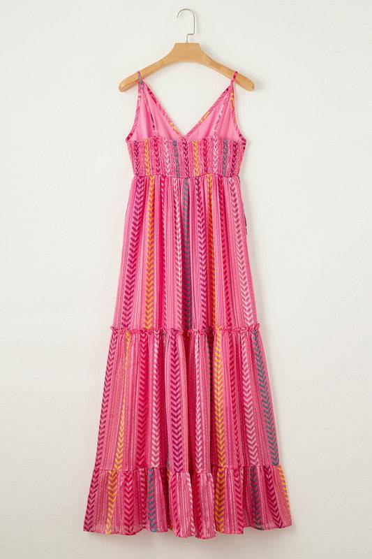 Pink Tribal Tassel Tie V Neck Surplice Maxi Dress - Eye Candy Sensation