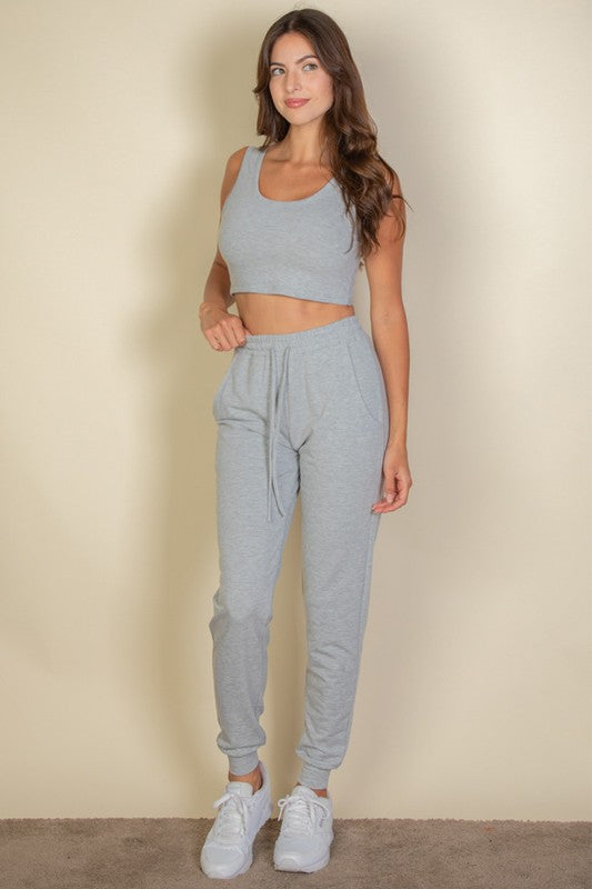 French Terry Cropped Tank Top & Joggers Set Capella