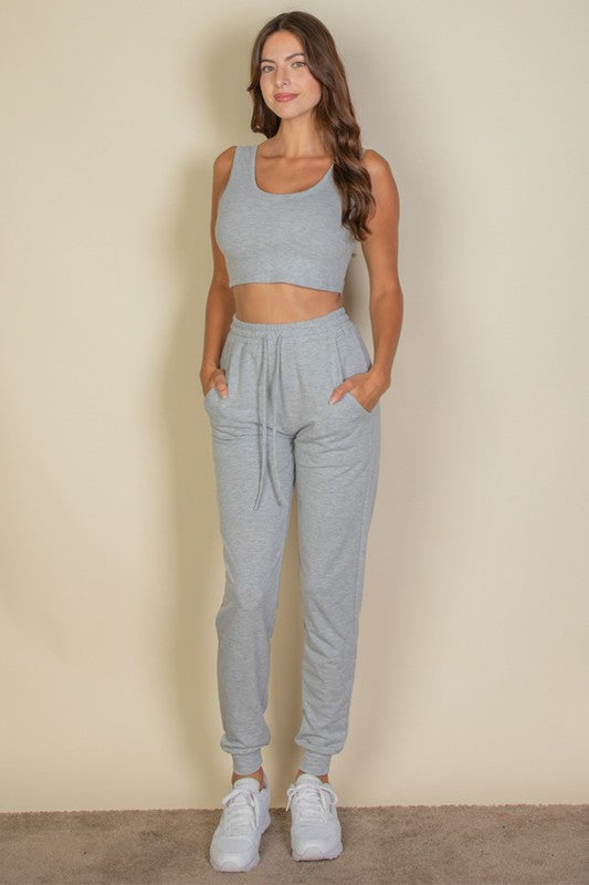 French Terry Cropped Tank Top & Joggers Set Capella