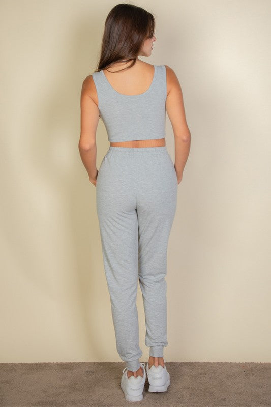 French Terry Cropped Tank Top & Joggers Set Capella