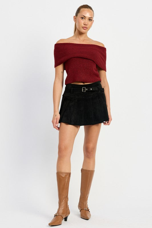 PLEATED SUEDE SKORT WITH BELT - Eye Candy Sensation
