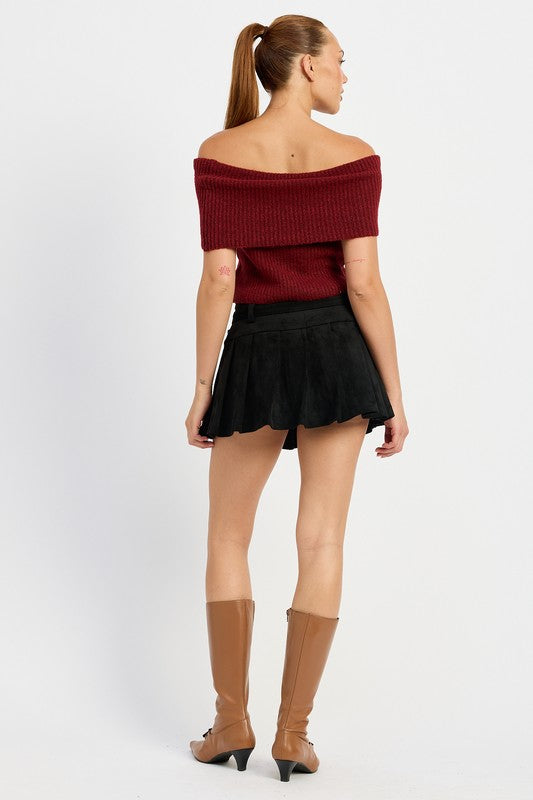 PLEATED SUEDE SKORT WITH BELT - Eye Candy Sensation