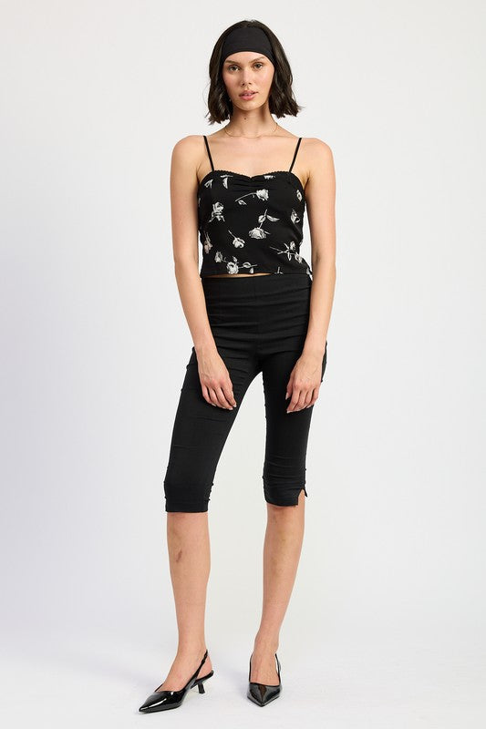 MIXED MEDIA SATIN SPAGHETTI STRAP TOP Emory Park