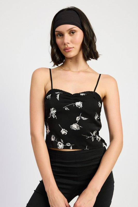 MIXED MEDIA SATIN SPAGHETTI STRAP TOP Emory Park