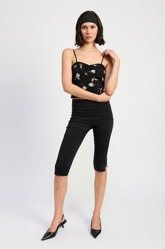 MIXED MEDIA SATIN SPAGHETTI STRAP TOP Emory Park