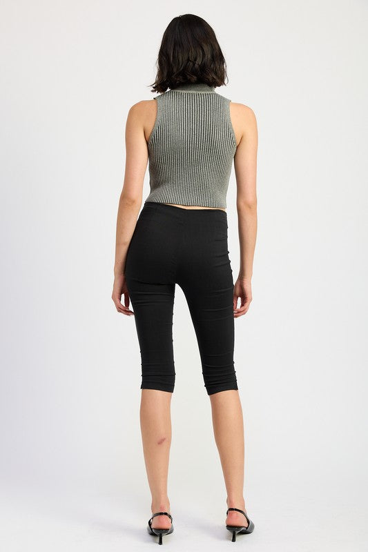 TURTLE NECK RIBBED SLEEVELESS TOP - Eye Candy Sensation