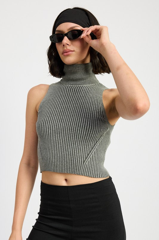 TURTLE NECK RIBBED SLEEVELESS TOP - Eye Candy Sensation