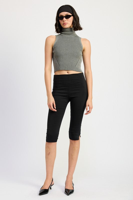 TURTLE NECK RIBBED SLEEVELESS TOP - Eye Candy Sensation