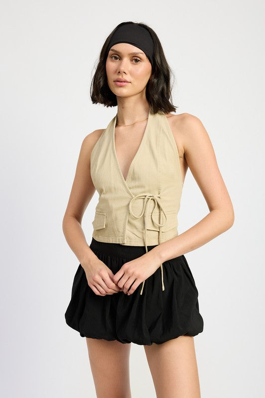 WRAPPED HALTER NECK TOP - Eye Candy Sensation