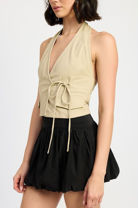 WRAPPED HALTER NECK TOP - Eye Candy Sensation