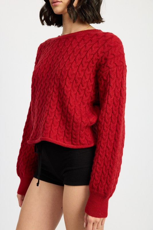 CABLE KNIT CROPPED SWEATER - Eye Candy Sensation