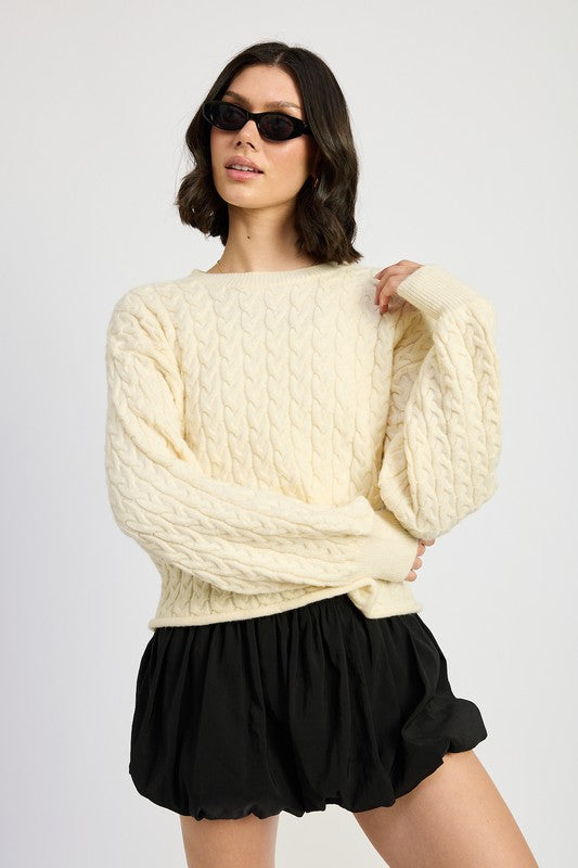 CABLE KNIT CROPPED SWEATER - Eye Candy Sensation