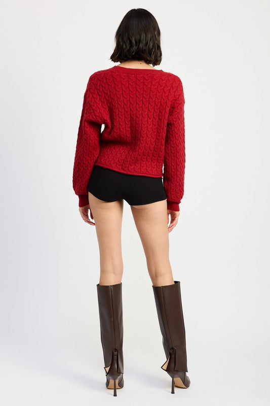 CABLE KNIT CROPPED SWEATER - Eye Candy Sensation