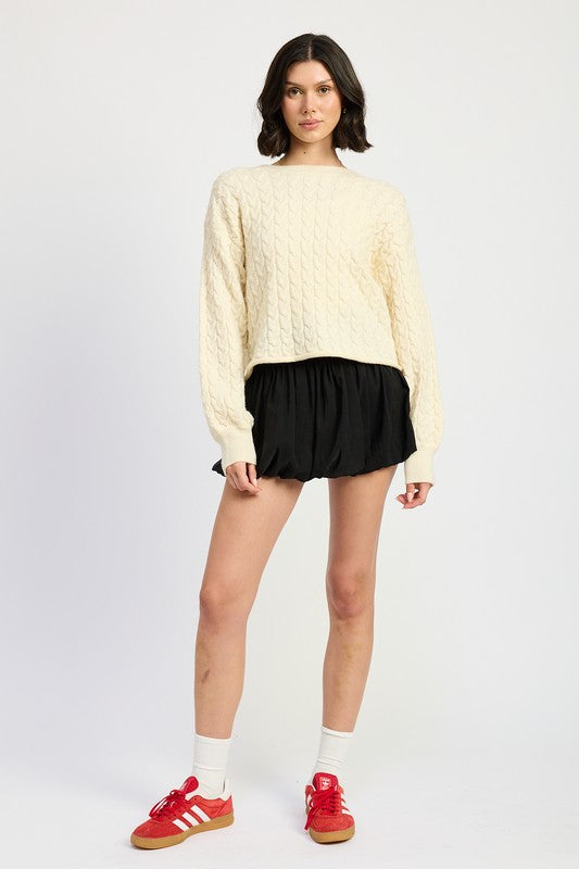 CABLE KNIT CROPPED SWEATER - Eye Candy Sensation