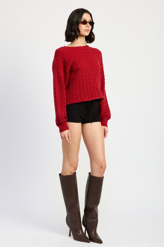 CABLE KNIT CROPPED SWEATER - Eye Candy Sensation