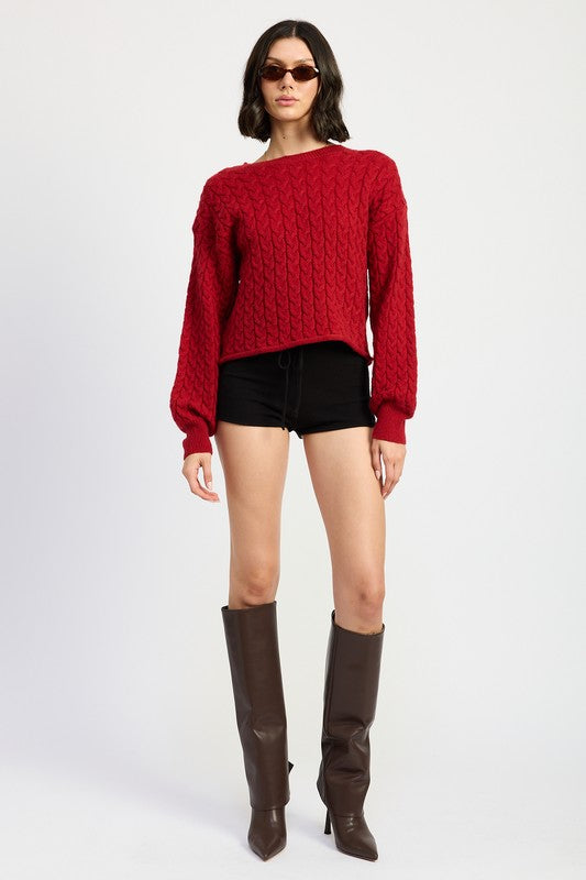 CABLE KNIT CROPPED SWEATER - Eye Candy Sensation