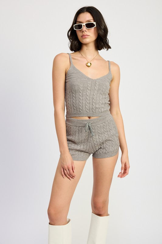 CABLE KNIT SHORTS WITH DRAWSTRING - Eye Candy Sensation