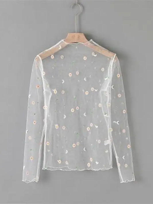 Mesh flower pattern long sleeve top - Eye Candy Sensation Apparel & Accessories
