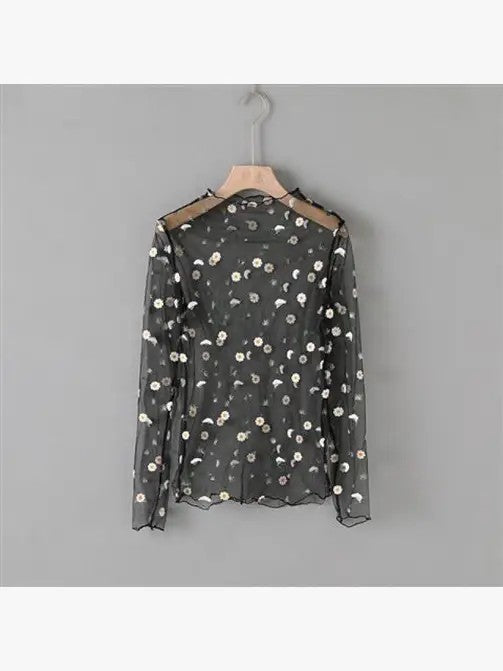 Mesh flower pattern long sleeve top - Eye Candy Sensation Apparel & Accessories
