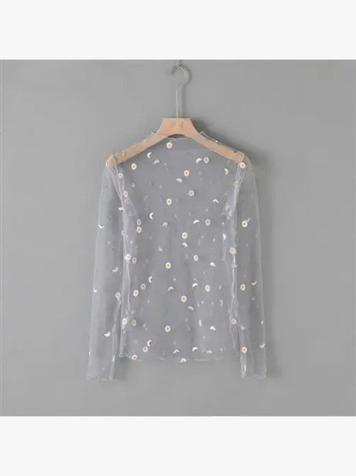 Mesh flower pattern long sleeve top - Eye Candy Sensation Apparel & Accessories