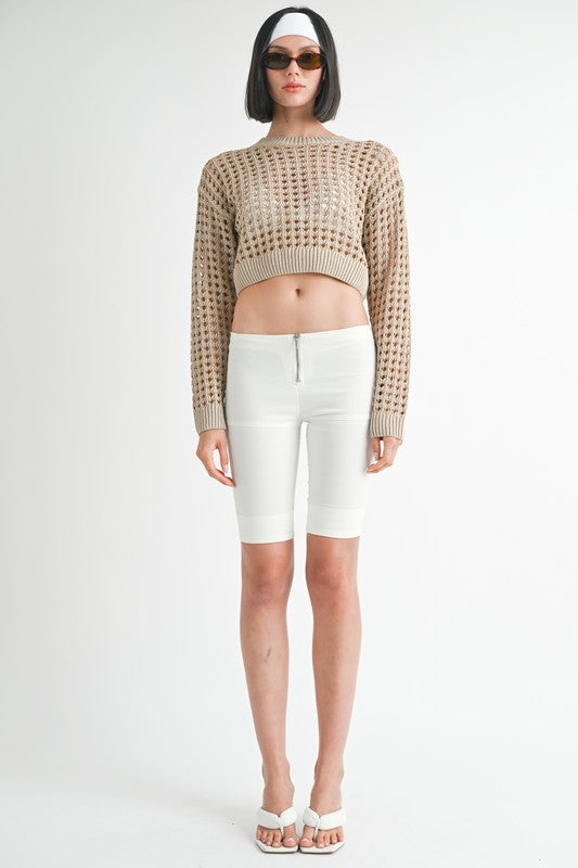 ROUND NECK KNITTED CROP SWEATER TOP Emory Park