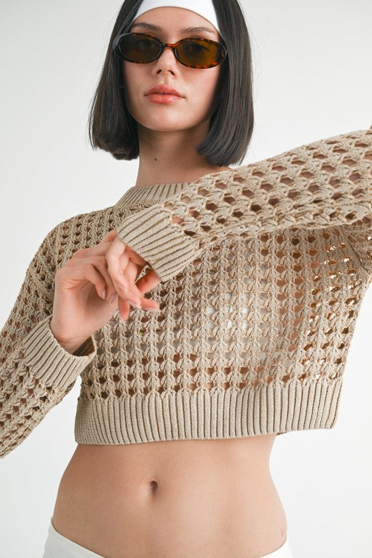 ROUND NECK KNITTED CROP SWEATER TOP Emory Park