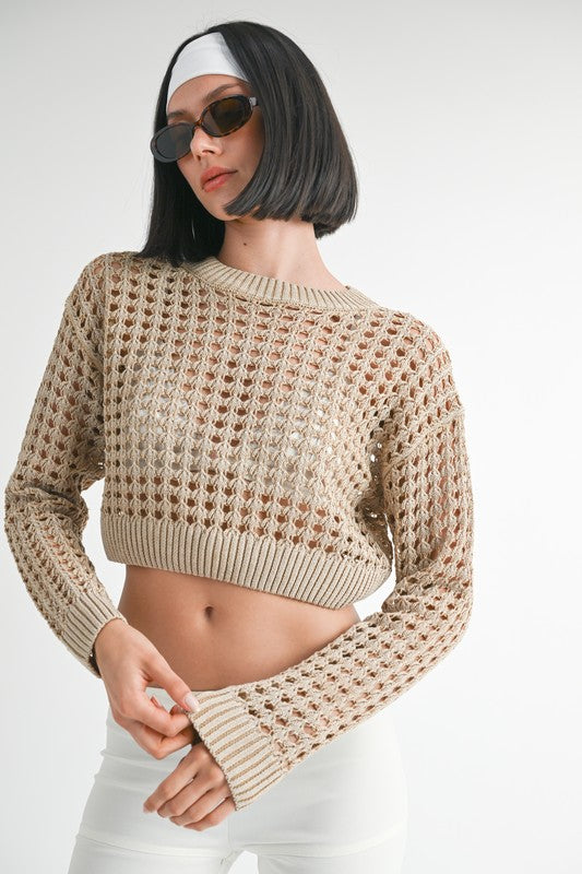 ROUND NECK KNITTED CROP SWEATER TOP Emory Park