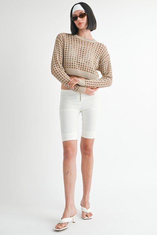 ROUND NECK KNITTED CROP SWEATER TOP Emory Park