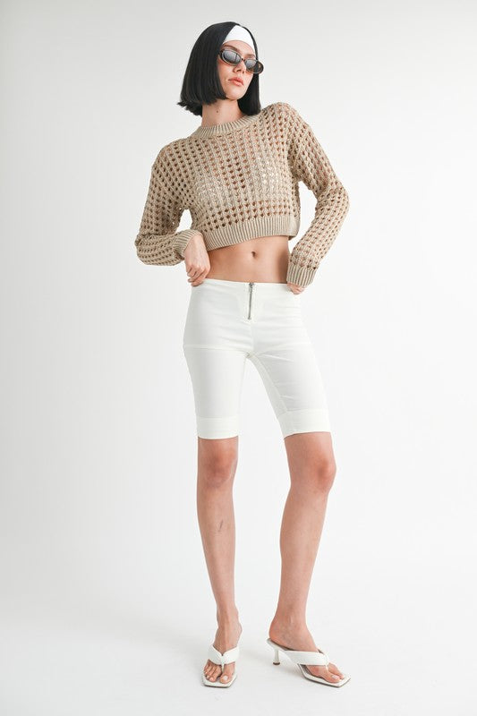 ROUND NECK KNITTED CROP SWEATER TOP Emory Park