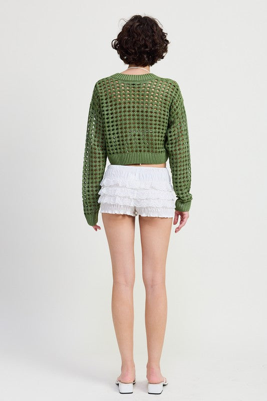 ROUND NECK KNITTED CROP SWEATER TOP Emory Park