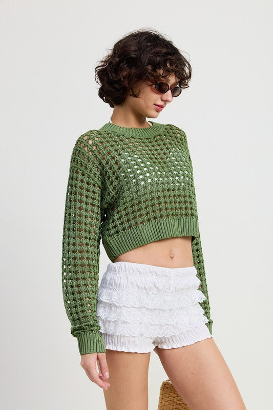 ROUND NECK KNITTED CROP SWEATER TOP Emory Park