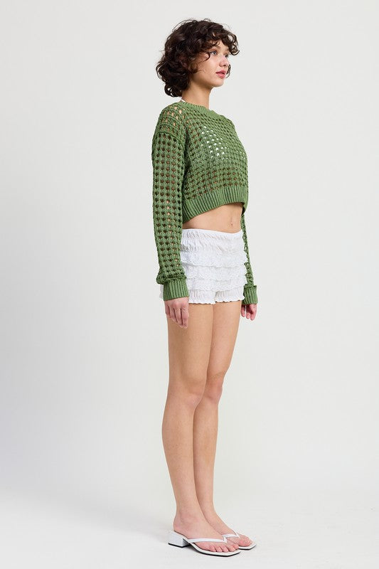 ROUND NECK KNITTED CROP SWEATER TOP Emory Park