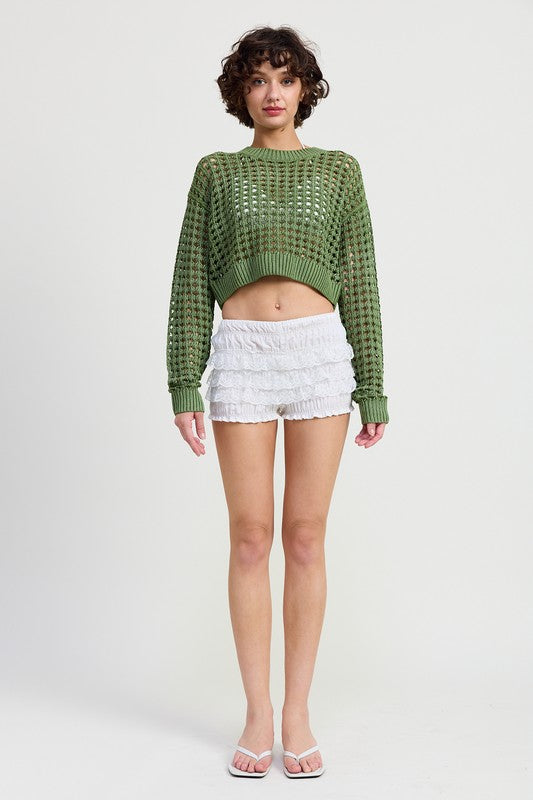 ROUND NECK KNITTED CROP SWEATER TOP Emory Park