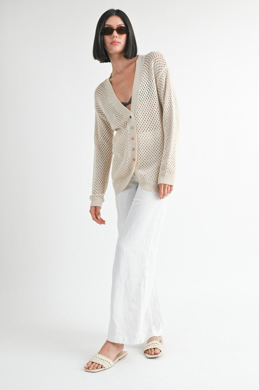 BUTTON UP CROCHET CARDIGAN - Eye Candy Sensation Apparel & Accessories